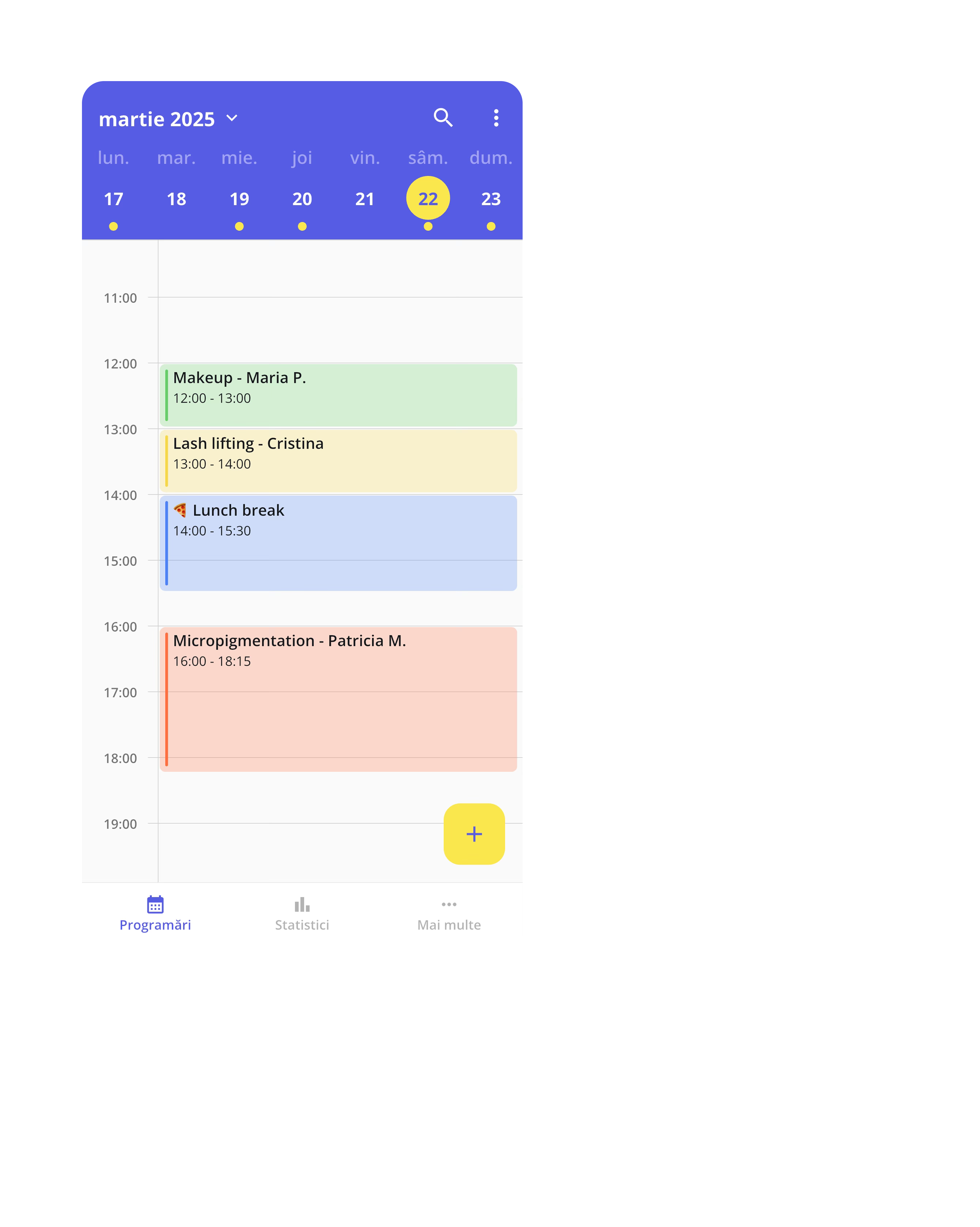 Interfața aplicației mobile SmartAgenda arătând ecranul de programări