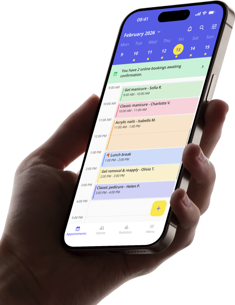 SmartAgenda app on iPhone showing an appointment calendar and an online booking notification awaiting confirmation